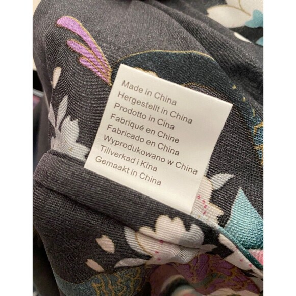 Vtg NWT BABEYOND Satin Kimono Robe Women's M/L Black Floral Peacock Y2K Boho - Picture 13 of 13